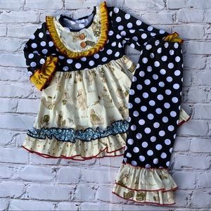 Boutique Girls Dots & Bears 2pc Ruffle Outfit